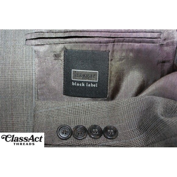 Haggar Black Label 2 Piece Suit Grey Glen Plaid 2 Btn 44L Pleated Fronts 35" W - Picture 10 of 10